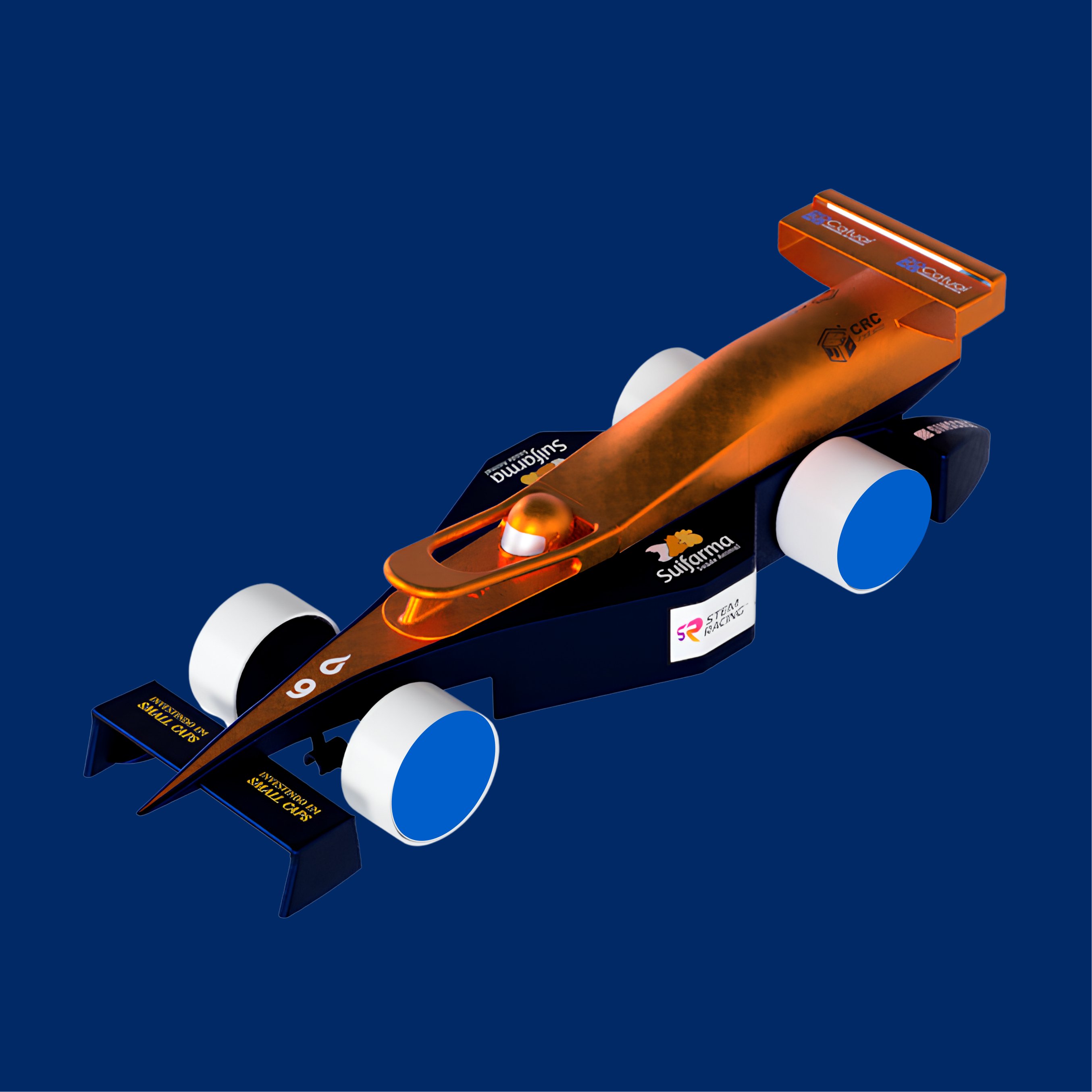 Branding on the car's four wheels